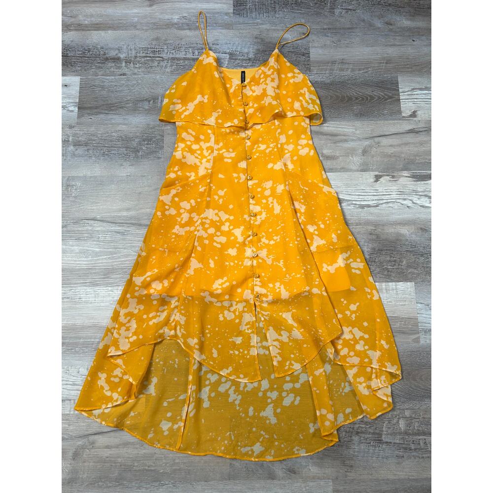 W118 by Walter Baker Yellow Midi Dress Layered Sheer Flutter M